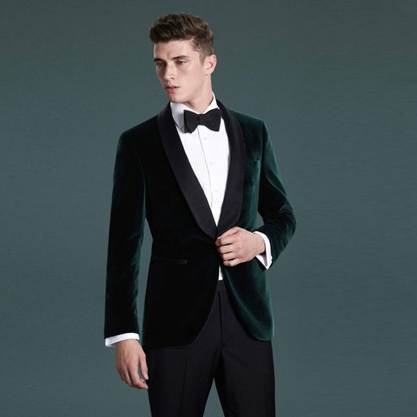 

smoking jacket green velvet men's classic wedding suits black shawl lapel man blazer slim fit groom tuxedo 2piece costume terno masculi, Black;gray