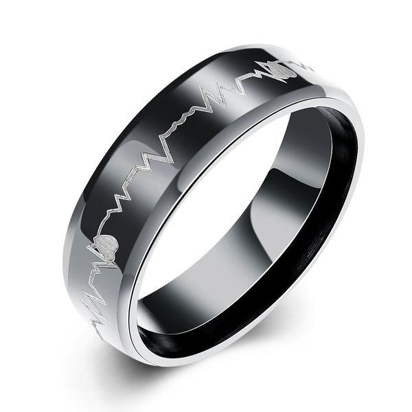 

brand ring for men new fashional style selling electrocardiogram titanium steel male pop plated black gold punk rings ing, Silver