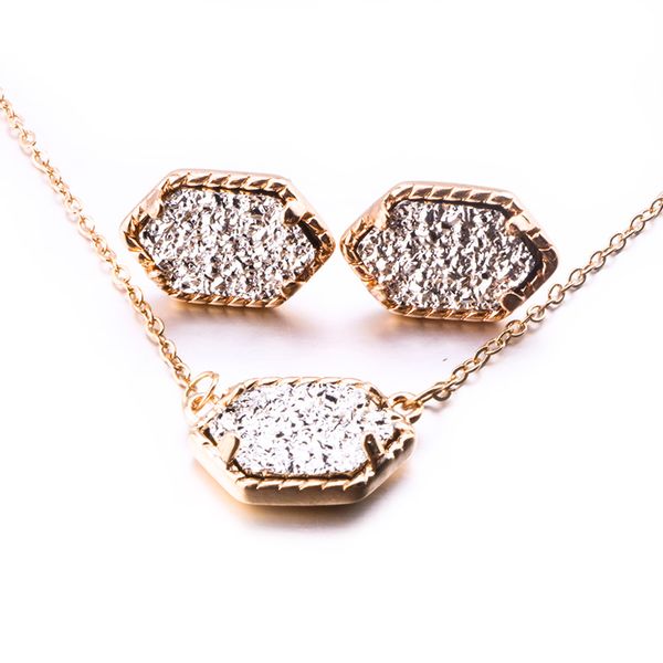 

15 золотые стили ювелирные наборы druzy drusy серьги ожерелье серебро золото смолы камень кендра скотт ожерелья могут сообщение смешанные цв, Silver