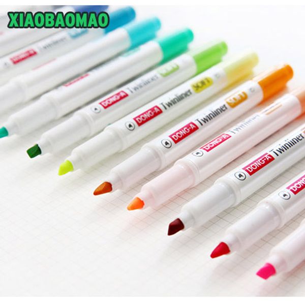 

double head thick / fine candy color solid jelly highlighter pen material escolar stationery marker pens school supplies, Black;red