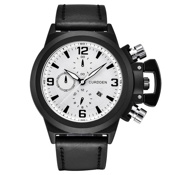 

2018 brand curdeen leather band date watches men big face casual quartz watch horloge reloj hombre montre homme de marque, Slivery;brown