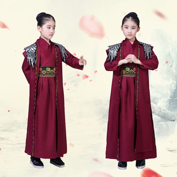 

traditional ancient clothing fairy chinese folk dance costume girls kids tang dynasty hanfu robe stage performance outfit, Black;red