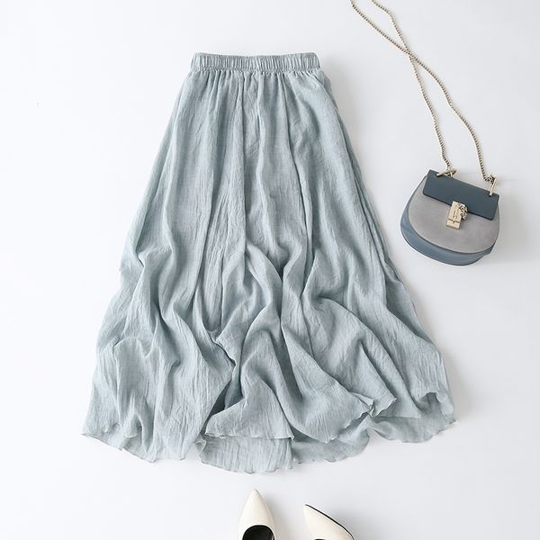 

summer female fluid bust skirt female linen solid color medium-long bust skirt small fresh expansion linen elastic waist, Black