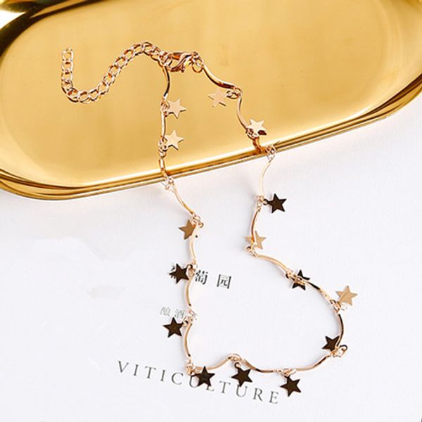 

2017 europe style tmperament statement necklace metal five-pointed stars arc chain choker necklace for women collares, Golden;silver