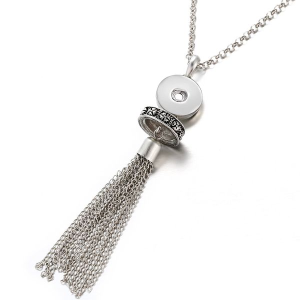 

new style noosa chunks ginger snaps jewelry 18mm snap button tassel statement necklace for women snap button jewelry, Silver