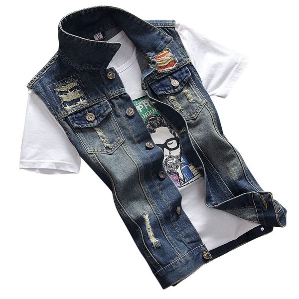 

t1446-a1438 spring and autumn 2018 new men's sleeveless slim korean version fashion casual denim vest wholesale, Black;white