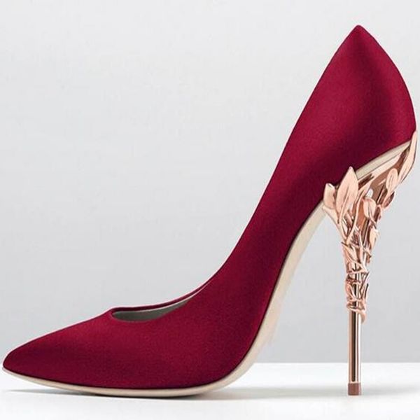 Großhandel Neu Eingetroffen Rot Satin Gold Blatt High Heel Das Beste Rot Nude Schwarz Satin Pumps Party Hochzeit Ankle
