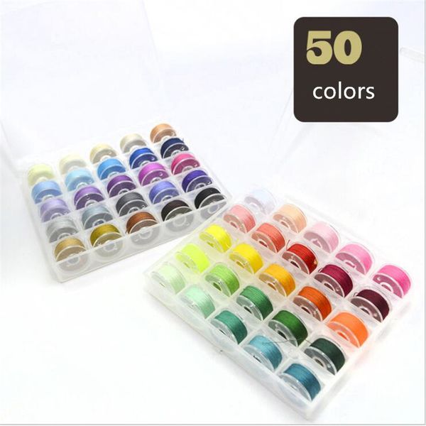

selling 25/36/50/72pcs coloful sewing thread 25 grid clear plastic machine bobbins embroidery pre-wound bobbins thread kit, Black;white