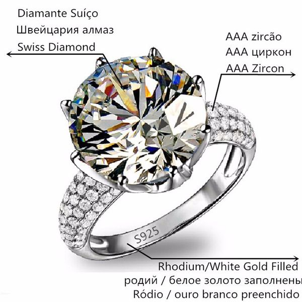 

zhf jewelry 5 ct cz diamant wedding rings for women real 925 sterling silver ring bridal engagement jewelry, Golden;silver