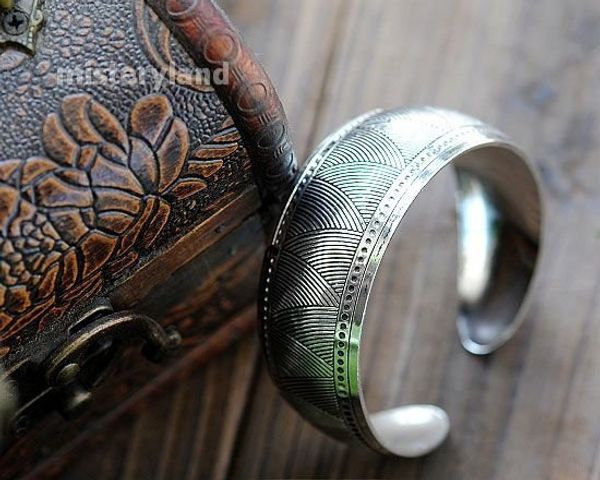 

whole salebr061 gypsy bohemian annual ring metal tibetan silver color vintage retro cuff bracelet bangle fashion jewelry for woman, Black
