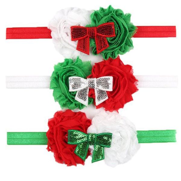

3 colors infant baby girls flower sequins decorated christmas elastic hairbands headband headwear