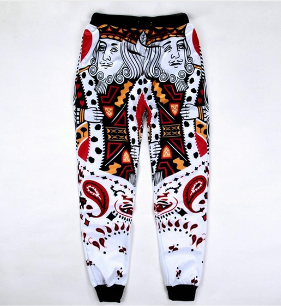 

wholesale--3d fashion pants men women poker print brand joggers pants slim fit full length trousers dropship rvt01, Black