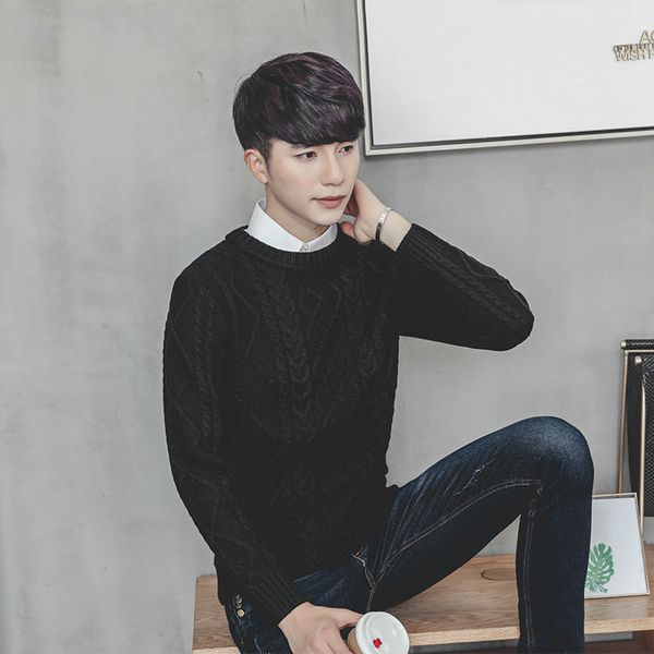 

brand clothing men's sweater men autumn and winter pullovers solid color thickening slim fit trend streetwear o-neck sweater 08, White;black