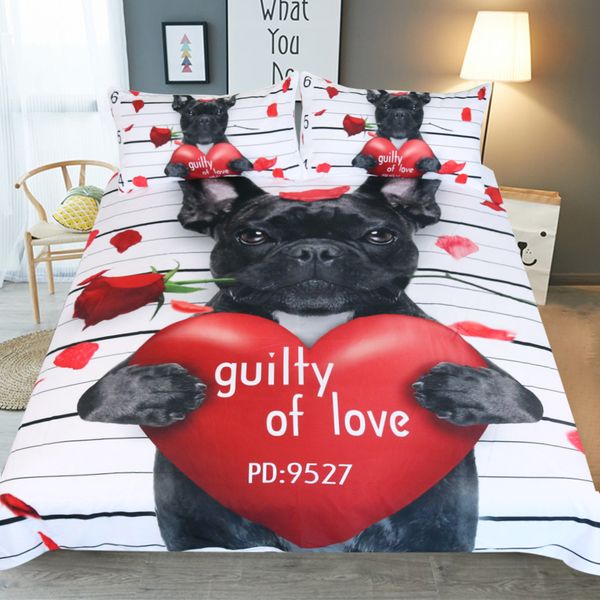 

3d digital printing bedding set king  dovet cover set quilt bedclothes 1x dovet cover 2x pillowcase love dog