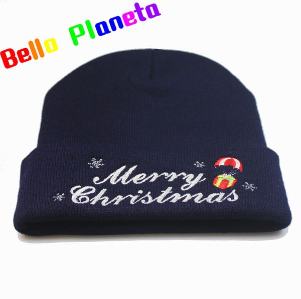 

2018 popular christmas wool hat merry christmas embroidery knit hat cap, Blue;gray