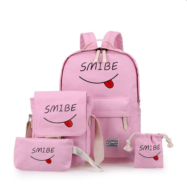 

women canvas backpack school bag teenagers girls printing rucksack children backpacks 4pcs/set mochila bookbag cute shoulder bag