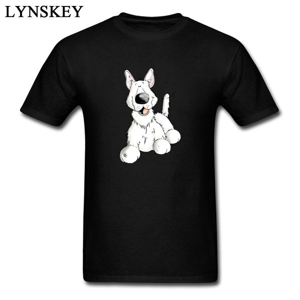 

valentine's lovely white german shepherd dog cartoon funny tshirt for man black custom cotton tees shirts, White;black