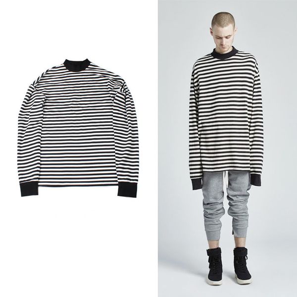 

2018 t-shirt men long sleeve black white striped t-shirt men women loose oversize extra long sleeve couple t shirt, White;black