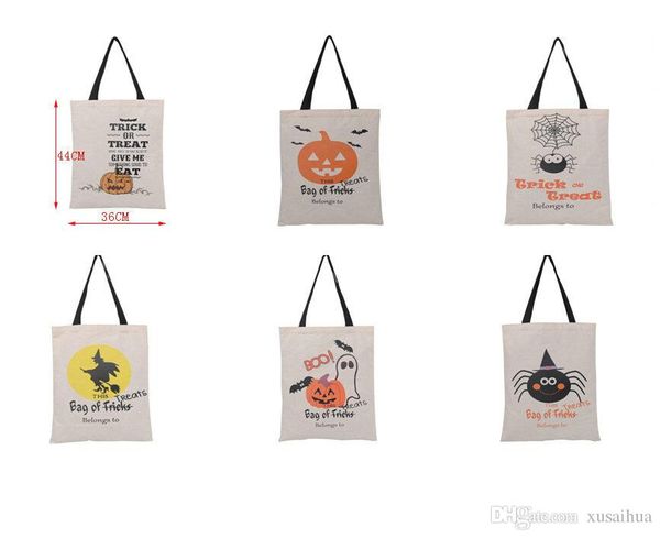 

6 designs 8a natural color encryption canvas 36x44cm halloween gift bag cotton child handbag candy bag, Black
