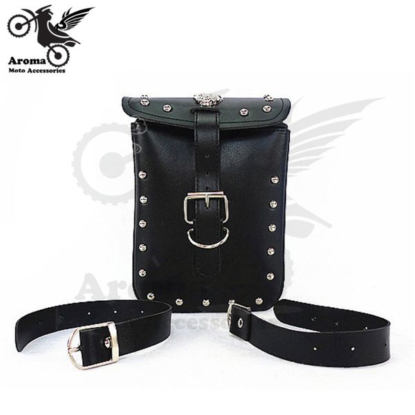 

leather black rectangle motocross scooter tail bags tool motorbike saddle bags rivet moto luggage leather motorcycle bag