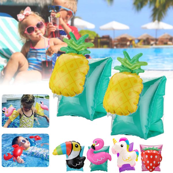 

1 pair kids summer inflatable safety swimming ring arm bands cartoon water float pvc inflatable pineapple arm float