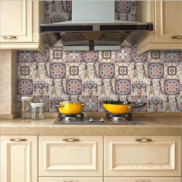 20cmx3 2m New Portuguese Floor Tile Stickers Exotic Dancing Backsplash Stickers For Kitchen Bathroom Waterproof European Wall Murals Removable Tile