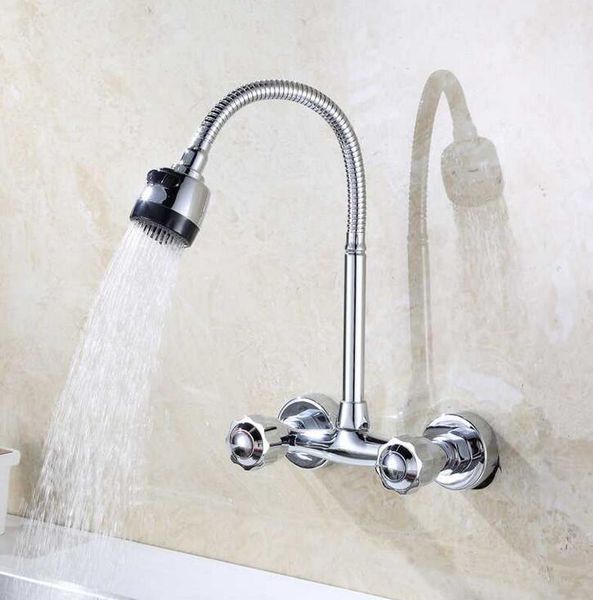 2019 Wall Mounted Kitchen Faucet Hot And Cold Water Mixer Crane Two Hole Sink Faucets Copper Chrome Finished From Roberte 41 37 Dhgate Com