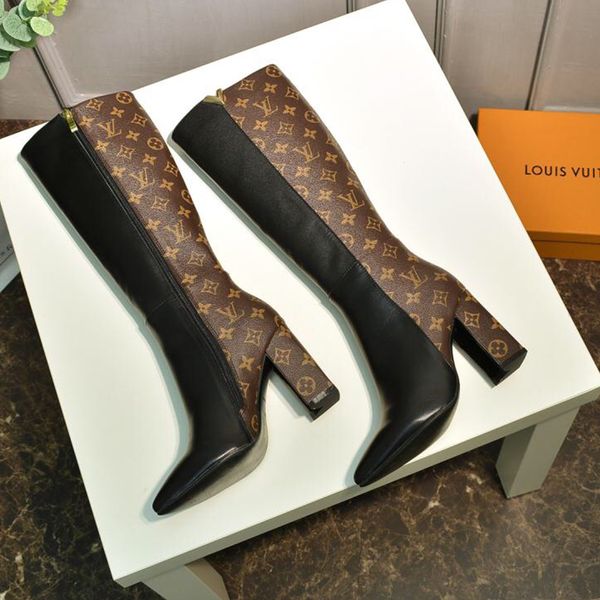 

ladies high boots high heel wild 15 inch luxury boots first layer cowhide material women's casual shoes brand original box, Black