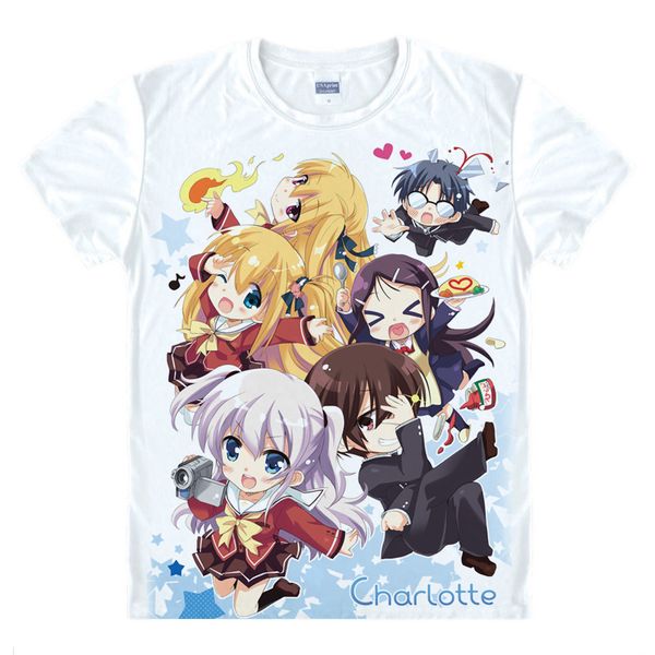 

moe anime charlotte t-shirts multi-style short shirts sharotto yuu otosaka nao tomori charlotte cosplay printed shirt tee-style241-no03, White;black