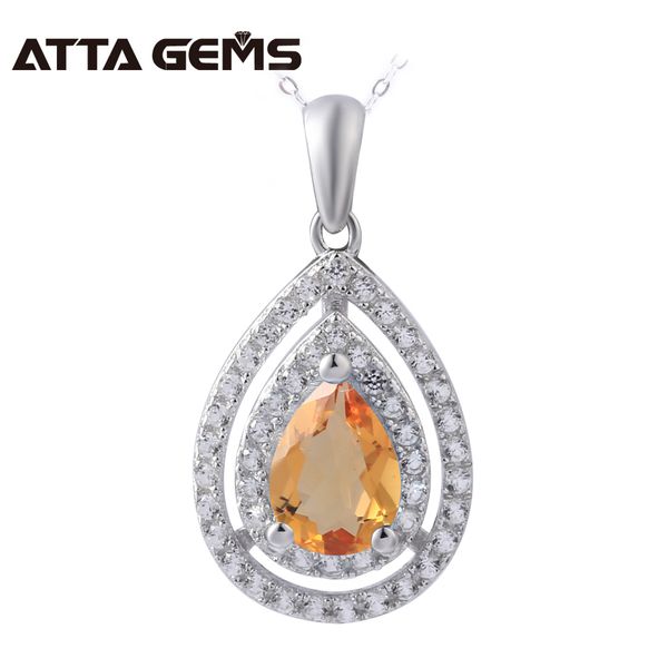 

natural citrine sterling silver pendants clean yellow crystal fine jewelry for women party birthday gifts summer style