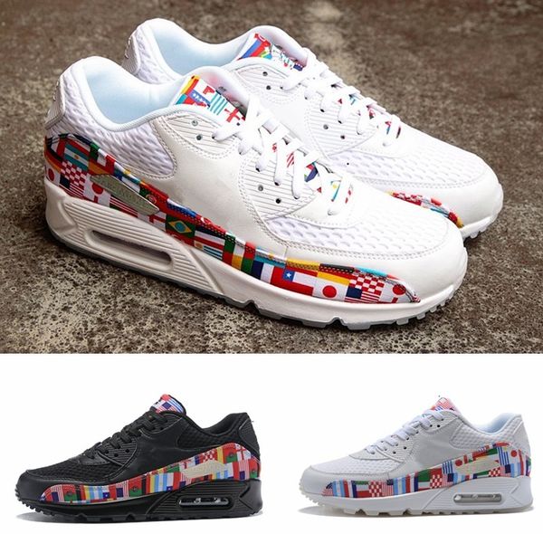 

Blanc couleur multiple 90 NIC QS World Cup International Flag Pack Running Shoes White Airs Cushion Mens Womens Sports designer Sneakers