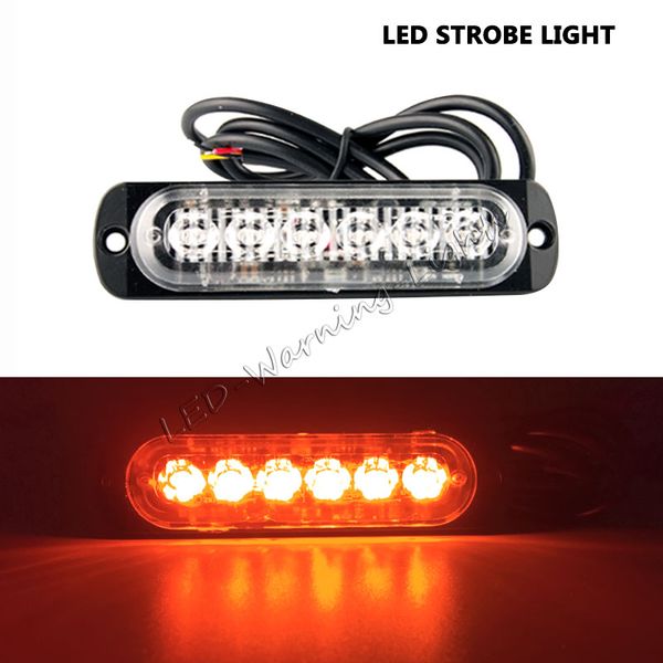 

50pcs-6 led strobe light car amber slim led flash emergency grille light for pickup truck tractor trailer heavy-duty trucks warning light
