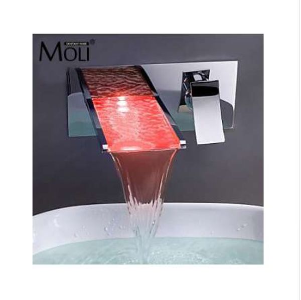 Banheiro Misturador Tap Color Mudança LED Cachoeira Parede Montagem Banheiro Torneira Torneira Cozinha