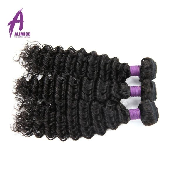 

malaysian deep wave human hair weave bundles hair extension alimice non-remy weaving 100g machine double weft natural color, Black;brown