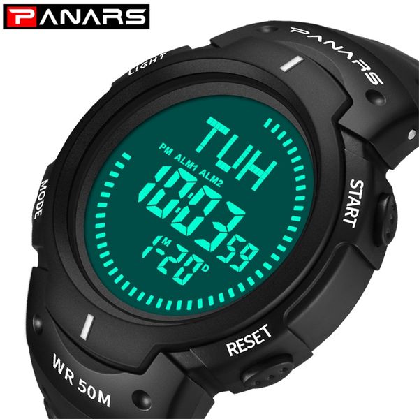 

panars men's sport digital watch hours running swimming sports compass waterproof men watches led display digital wristwatch, Slivery;brown