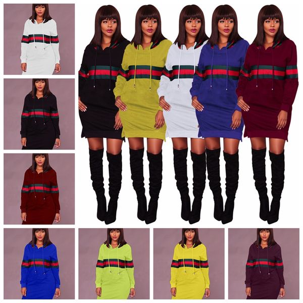 Acheter Style Européen à La Mode Couleur Pure Ensemble Tête Rayé Col Capuche Manches Longues Robe à Capuche Robe Noir Jaune Blanc Bleu Support