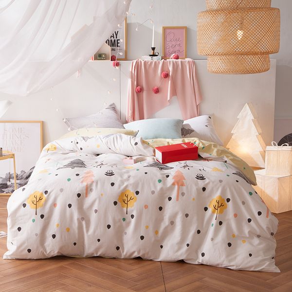 

cartoon forest raindrop print bedding set  full twin size cotton 100% duvet cover+bed sheet+pillowcases kids bedding set