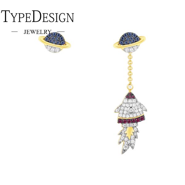 

type jewelry gold silver inlaid diamond rocket asymmetric earring for women, Golden;silver