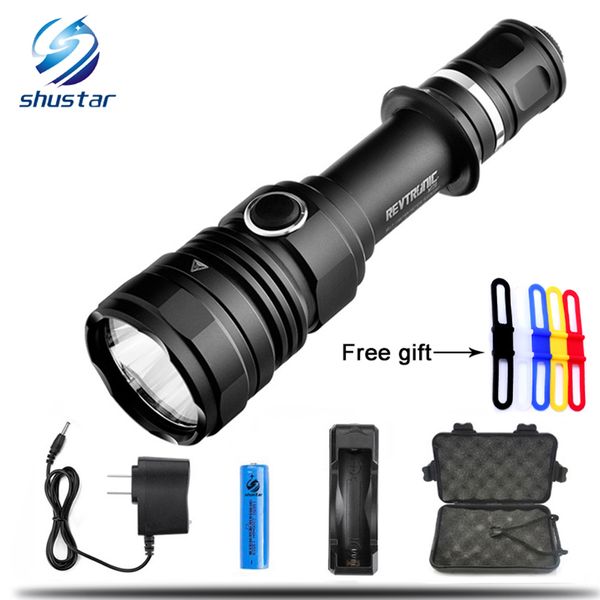 

led flashlight l2 10000lm superbright tactical torch 5 modes two memory switch waterproof with 18650 battery+charger