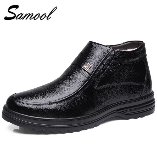 

split leather winter men's slip-on business plus velvet ankle boots basic outdoor basic boots men shoes xx4, Black