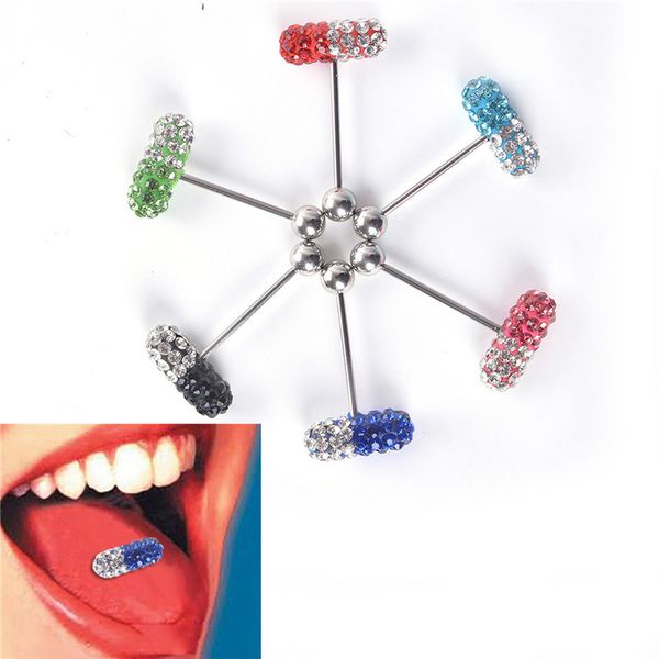 

1pc fashion body piercing stud ringvibrating tongue bar punk jewelry women men stainless steel barbell, Slivery;golden