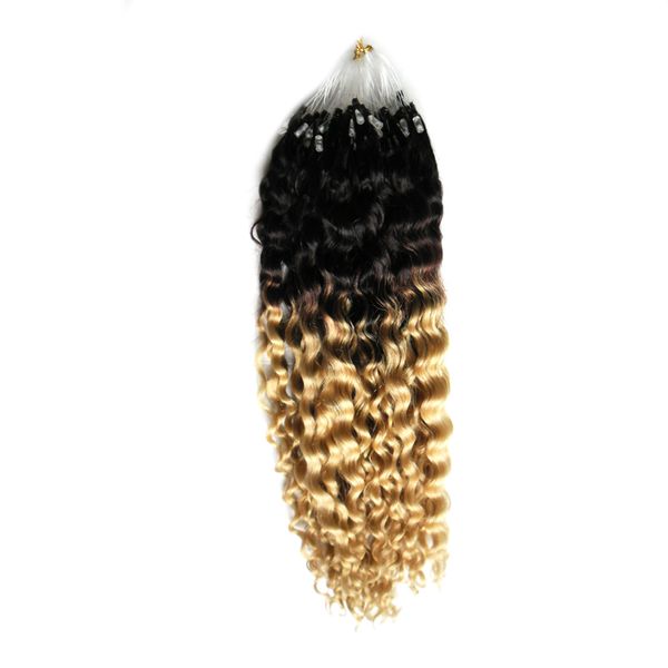 Ombre T1B/613 Haarverlängerungen, Mikroring-Haarverlängerungen, 100 g, verworrene, lockige Mikro-Loop-Haarverlängerungen zum Verkauf