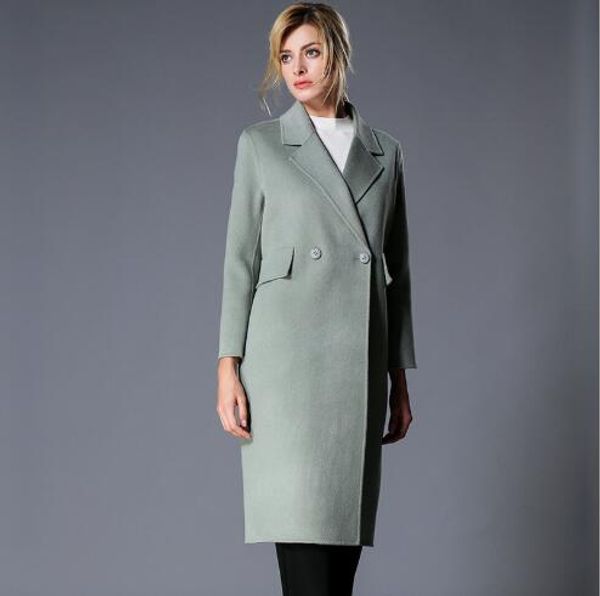 

woolen long coat 2018 new winter women turn-down collar warm cashmere jacket outerwear female slim fit double faced wool coat, Black