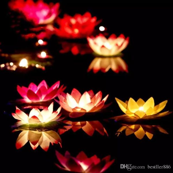 Acheter Livraison Gratuite Artificielle Led Flottant Fleur De Bougie De Fleur De Lotus Avec Coloré Changé Lumières Pour Décorations De Noce Suppli De