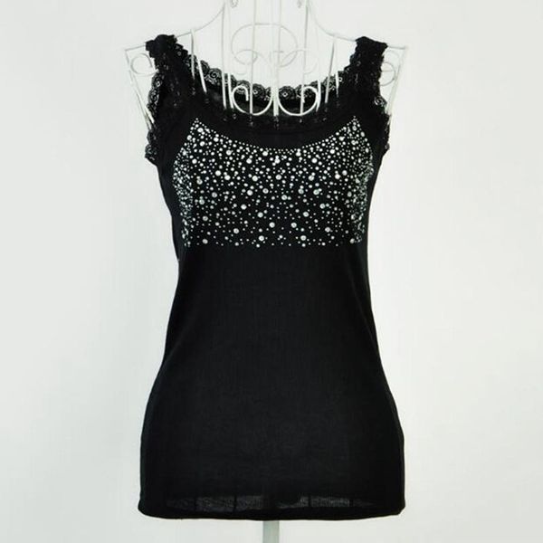 

summer women girls rhinestone sequin lace tank female elegant vest lace collar tank camis, White