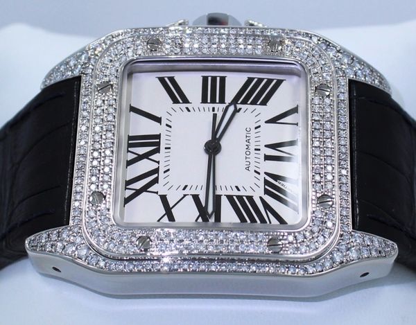 

Luxury aaa quality diamond bezel black leather band automatic machinery men watch w20073x8 brand new men 039 port wri t watche