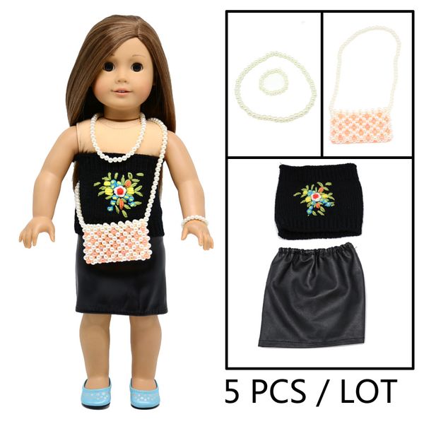 

5 piece girl doll accessories 18 inches doll cothes and accessorier - sweater & bag fit for 16~18 inch doll