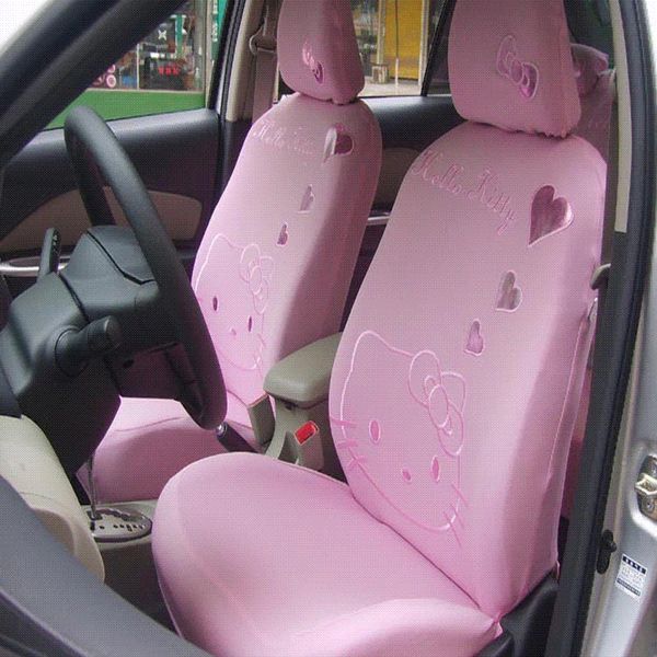 Cute Pink Heart Universal Hello Kitty Car Seat Covers Cartoon Cushion Styling Car Interior Accessories For Women Car Seat Cover Leather Car Seat Cover