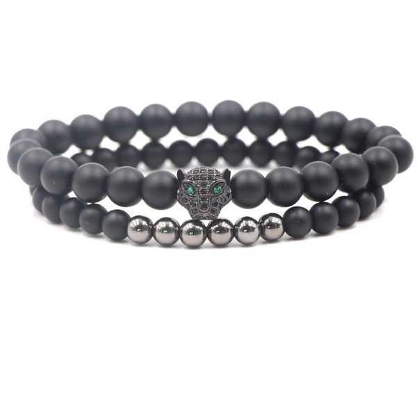 

men leopard bracelet crystal zircon bracelet pulseras hombre matte black natural stone bracelets, Golden;silver