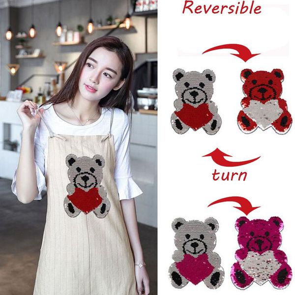 

2017 love bear reversible change color sequins sew on patches for clothes diy patch applique bag clothing coat jeans craft, Black